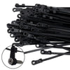 A bundle of black reusable screw-hole cable ties with mounting holes.