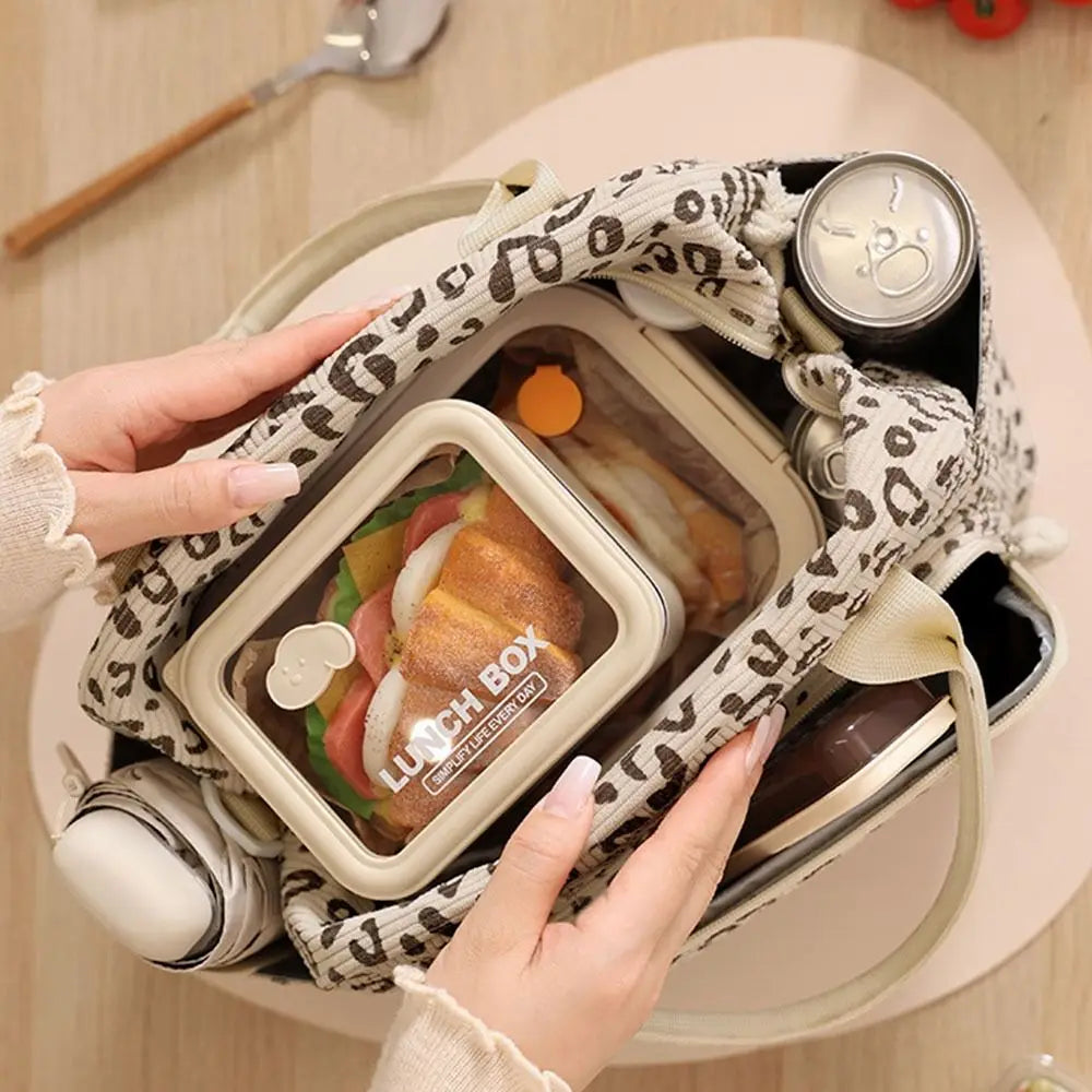 Strawberry Corduroy Insulated Lunch Bag with Large Capacity
