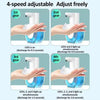 Four versions of an adjustable foam soap dispenser showing different LED light durations for discharge.