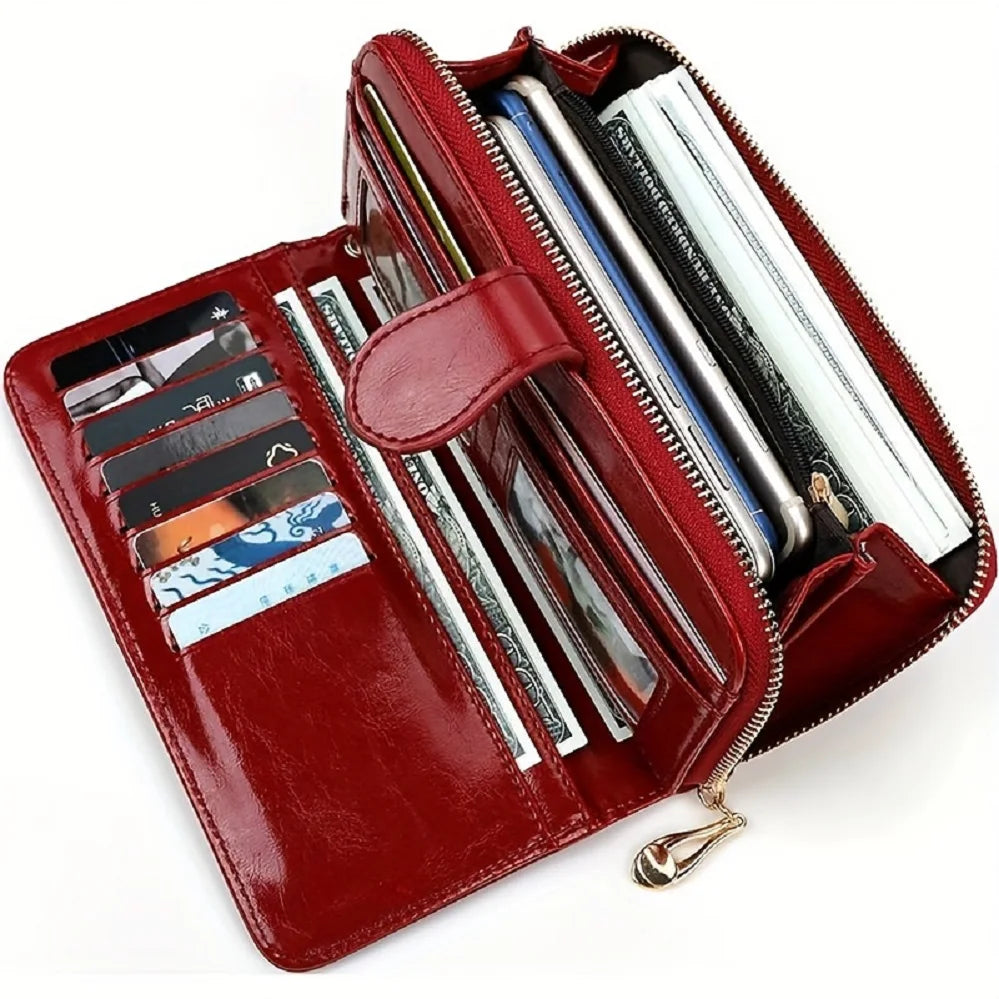 Waxed Leather Long Wallet with Wrist Strap