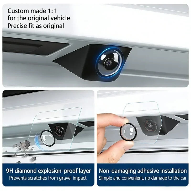 Protective covers for 360 degree car cameras showing a camera lens and installation details