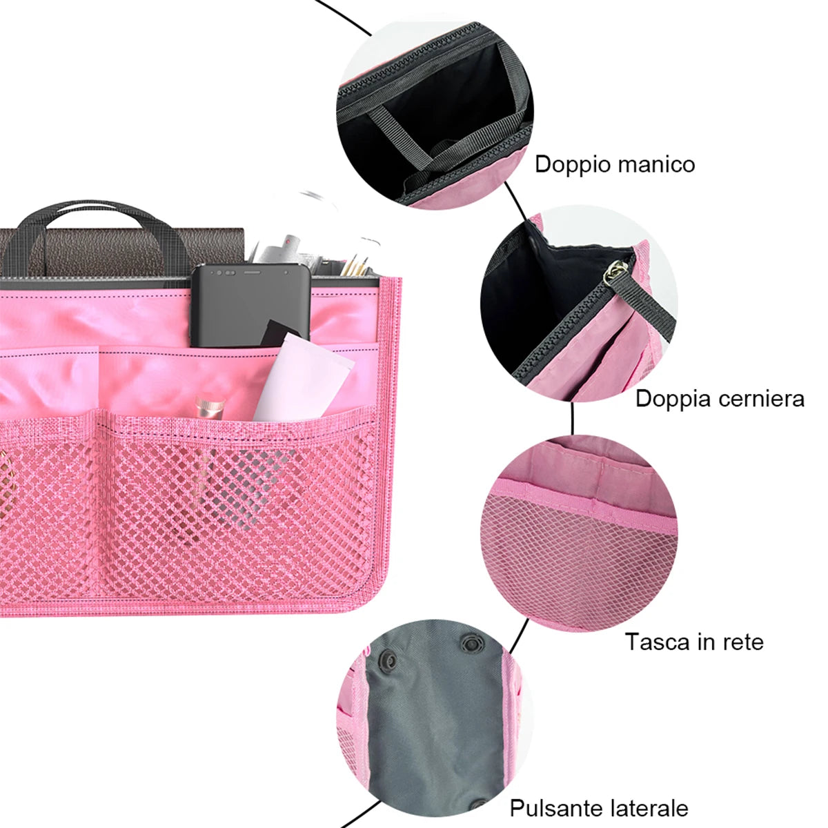 Nylon Handbag Organizer with Multiple Pockets