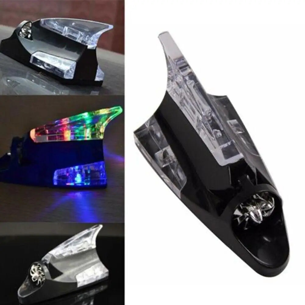 A wind-powered LED antenna light for vehicles shown in various angles and colors.