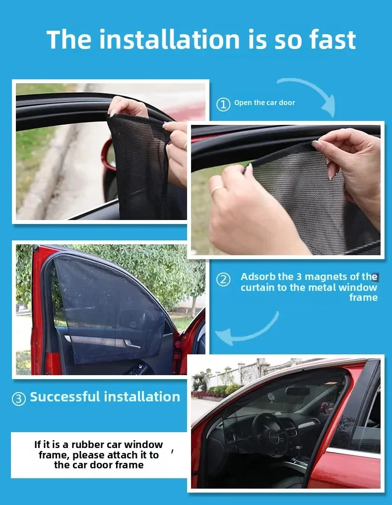 Magnetic Mesh Car Window Sunshade Set – UV Protection & Privacy