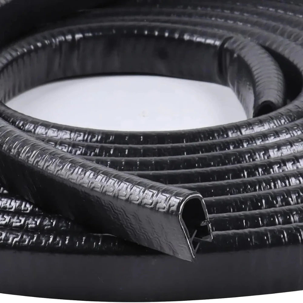 Black U-shaped rubber edge trim with a metal core for automotive and marine applications