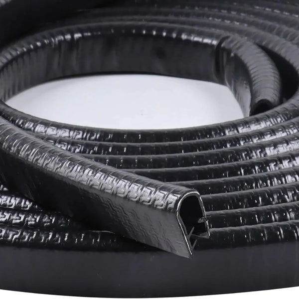 Black U-shaped rubber edge trim with a metal core for automotive and marine applications