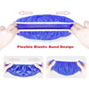 Flexible elastic band design of a blue microfiber polishing pad set being held by hands.