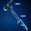 A blue light-up sword and axe toy with sound effects shown in a dynamic angle against a dark blue background.