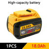 Yellow and black high-capacity lithium ion battery labeled 18.0Ah 20V DCB609
