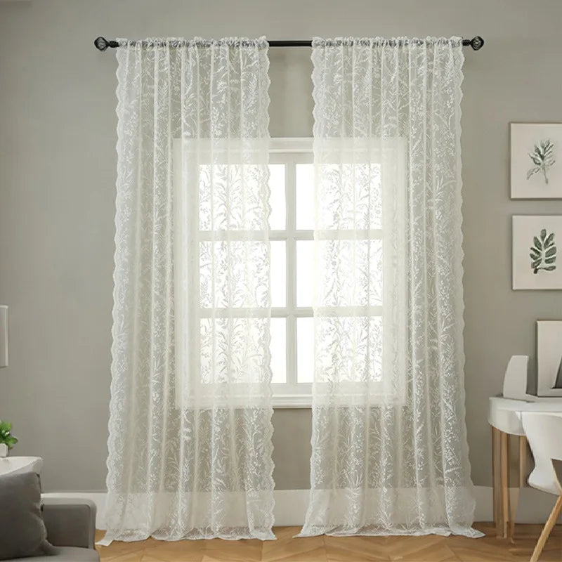 Lace Floral Sheer Curtain Panel for Living Room & Bedroom