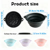 Black silicone ice bath and facial massage bowl with various sizes shown.