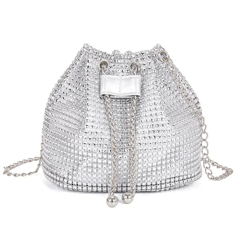 Rhinestone Bucket Crossbody Bag with Detachable Chain Strap