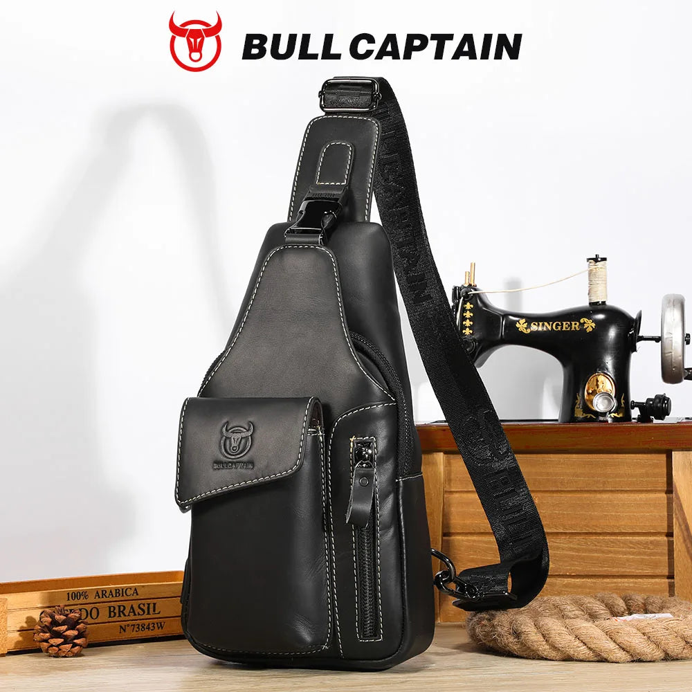 Men's Genuine Leather Sling Backpack with USB Charging Port