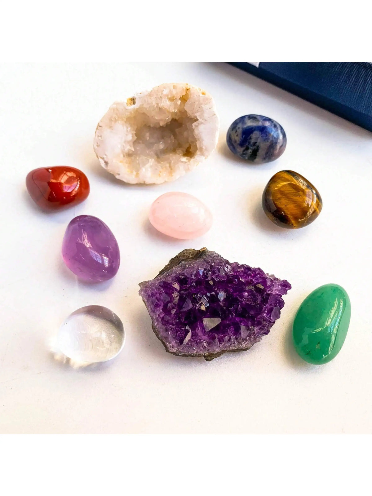 Natural Crystal Chakra Set with Amethyst, Agate, and Selenite