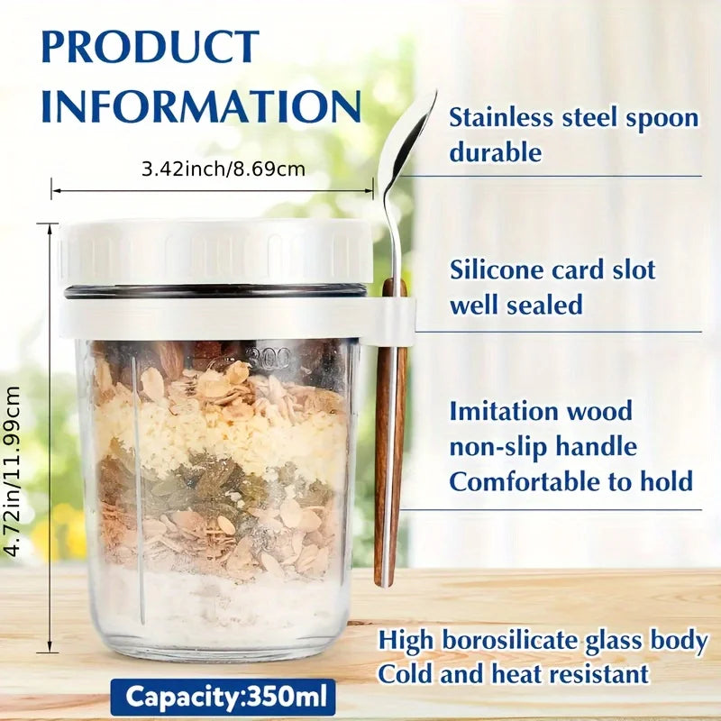 Borosilicate Glass Overnight Oats Jar with Lid and Spoon