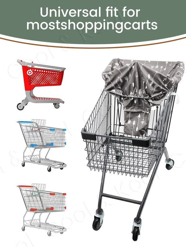 A black shopping cart with a gray waterproof cover draped over the seat.