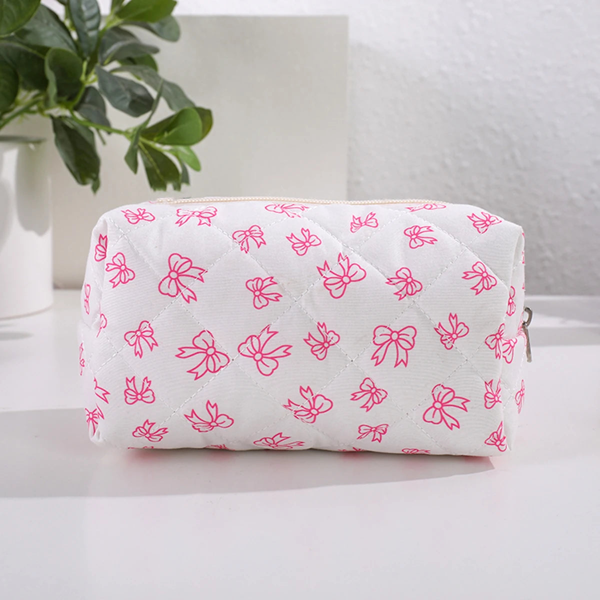 Bowknot Print Makeup Bag - Large Capacity Travel Toiletry Organizer