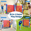 A 4-in-1 outdoor game set featuring a basketball hoop and ring toss, shown in various play configurations.