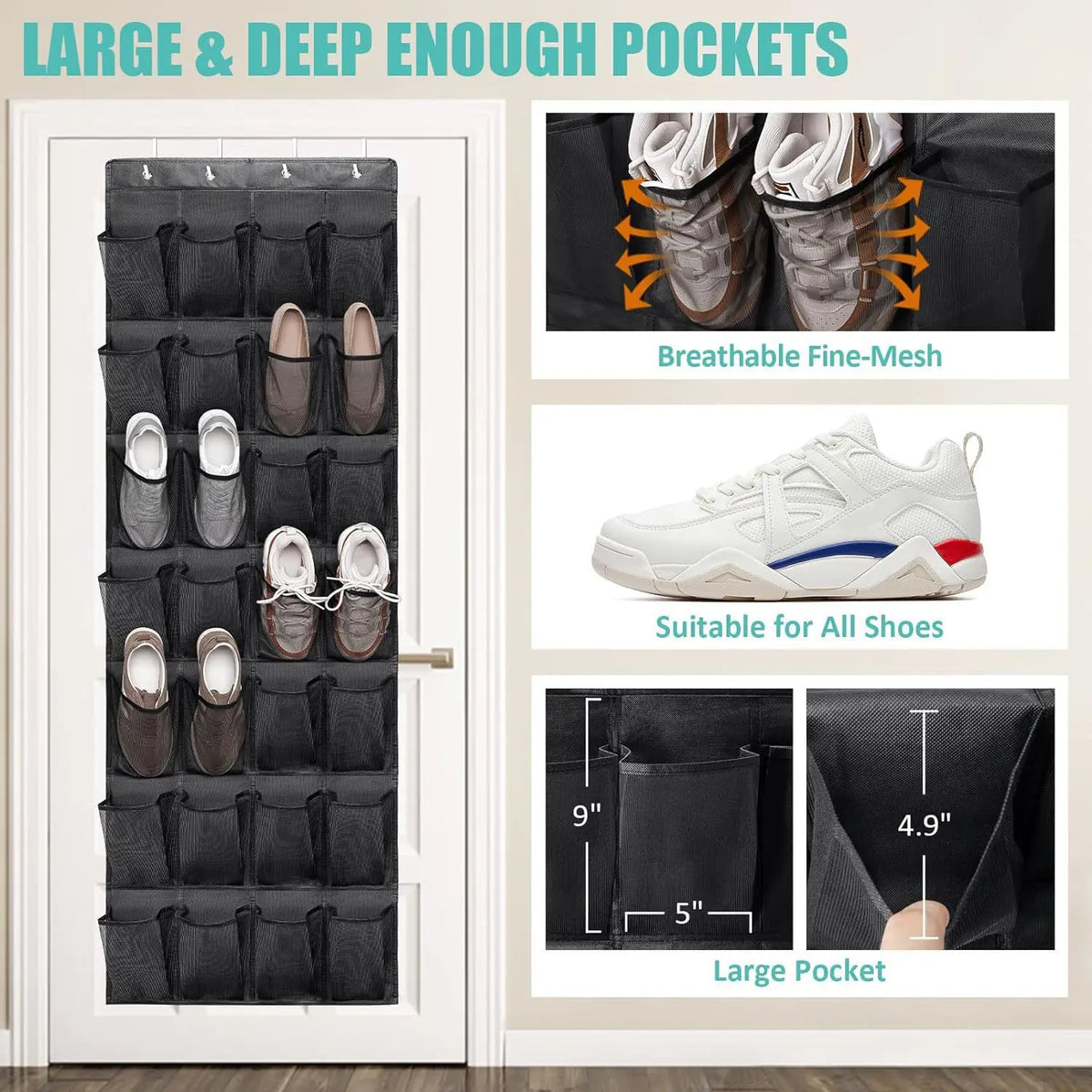 Over-the-Door Shoe Organizer with Mesh Pockets