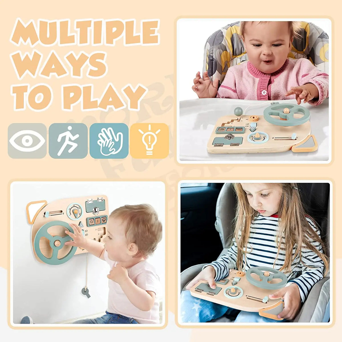 Wooden Steering Wheel Busy Board for Toddlers - Montessori Sensory Toy