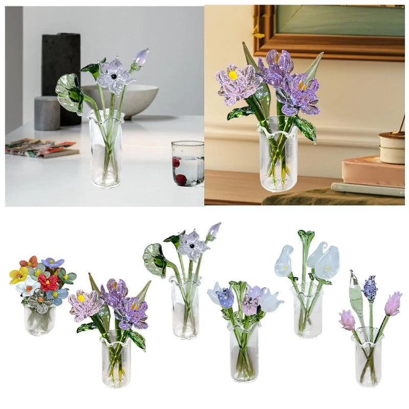 Gläserne Iris-Blumenfigur mit Vase