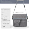 A gray double-layer cationic ice pack lunch bag with a strap and zippered compartments.