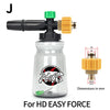 A clear plastic snow foam lance with a black handle and green nozzle, designed for HD Easy Force.
