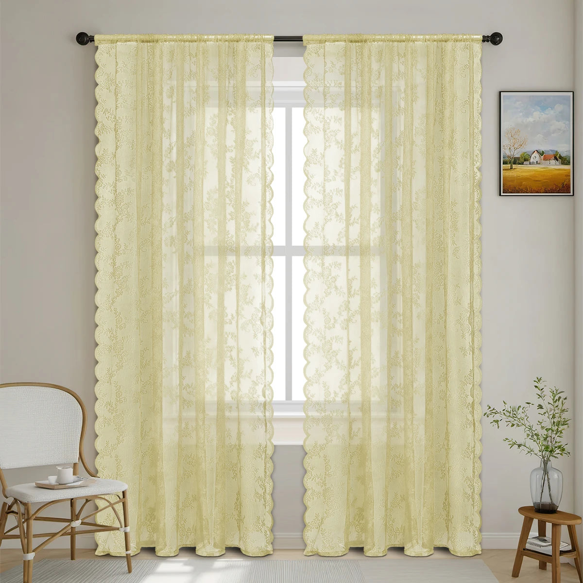 Romantic Lace Sheer Curtain with Floral Design