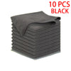 A stack of ten black ultra-fine microfiber cleaning cloths.