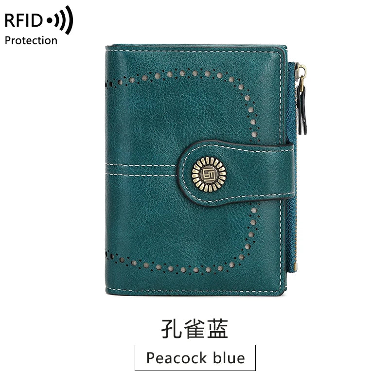 Vintage RFID-Blocking Tri-Fold Wallet with Ample Storage