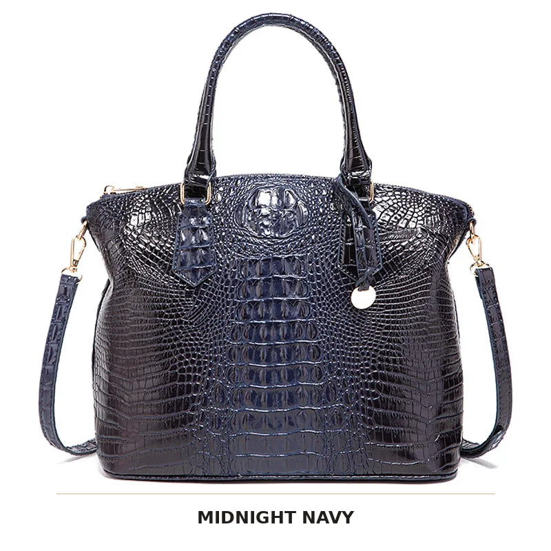 Vintage Croc-Embossed Structured Satchel Handbag