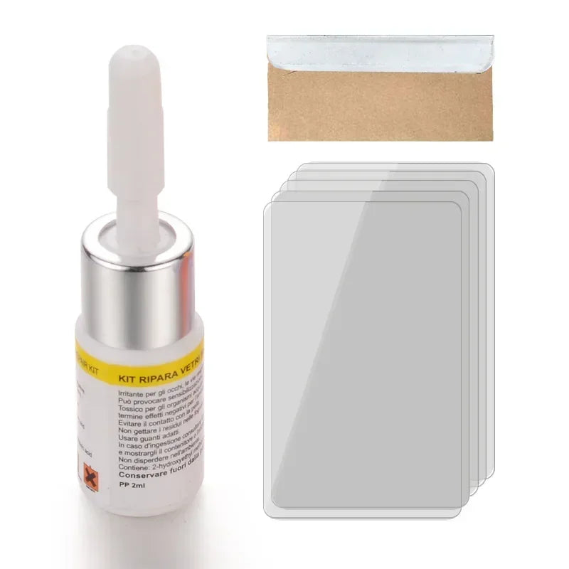 A small glass repair resin kit with a white applicator and a cardboard insert.