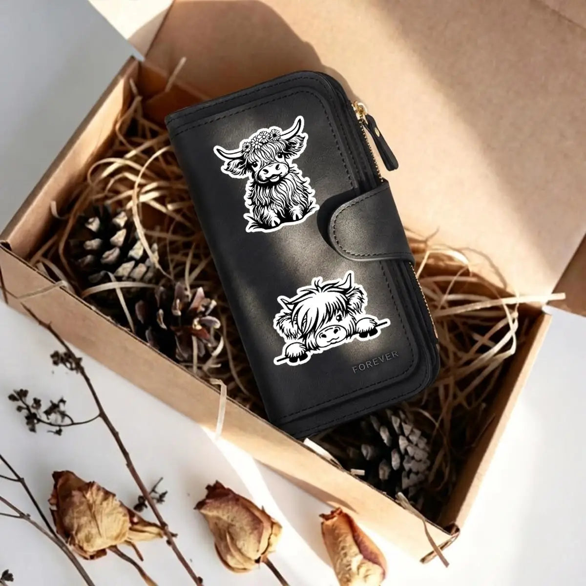 Adorable Highland Cow Long Wallet with Zipper Closure