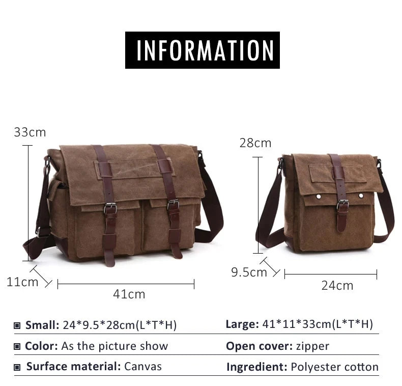 Vintage Canvas Messenger Bag for Men – Retro Crossbody Shoulder Bag