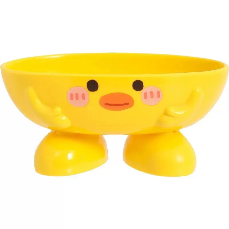 Yellow cat-shaped soap dish with a drainage tray