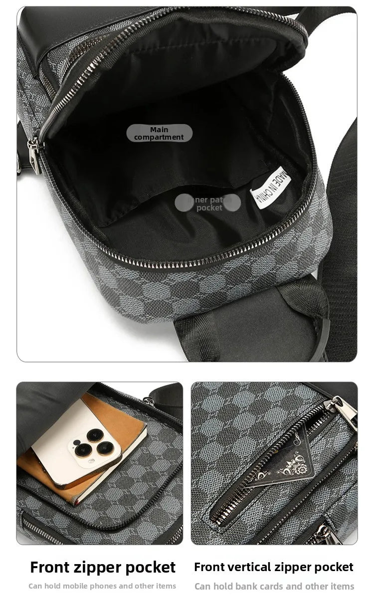 Men's Waterproof PU Leather Crossbody Bag with Geometric Pattern