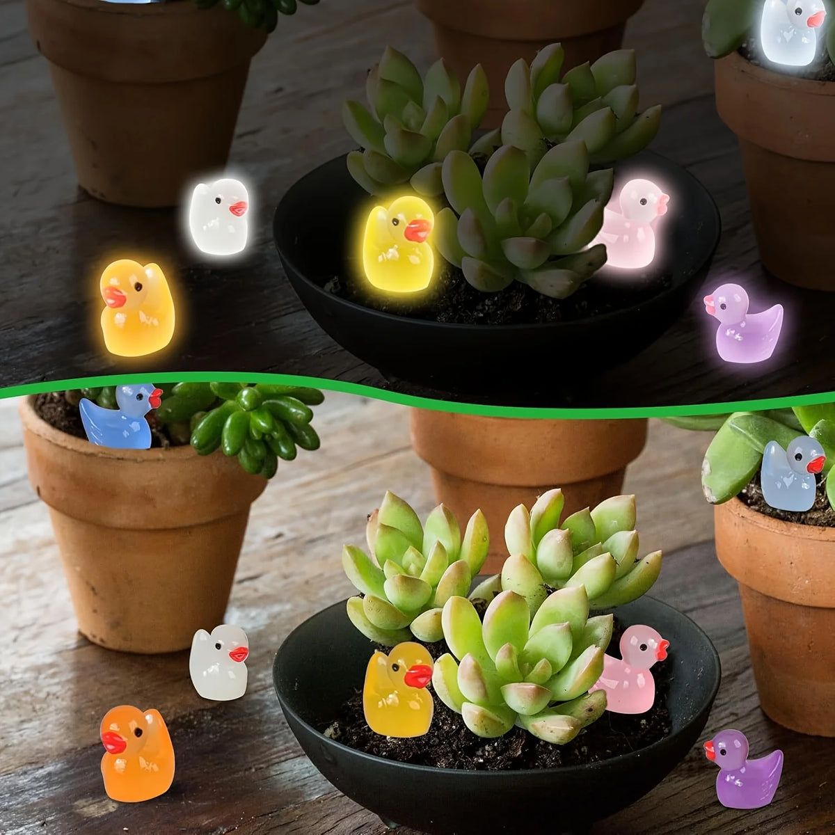 Glow-in-the-Dark Mini Duck Figurines for Garden & Décor