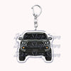 A durable metal key ring featuring an off-road truck charm.