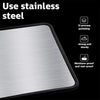 A close-up view of a stainless steel splatter guard with a black edge, highlighting its durability and polishing features.