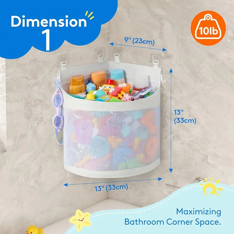 Large Mesh Bath and Toy Organizer with Adhesive Hooks