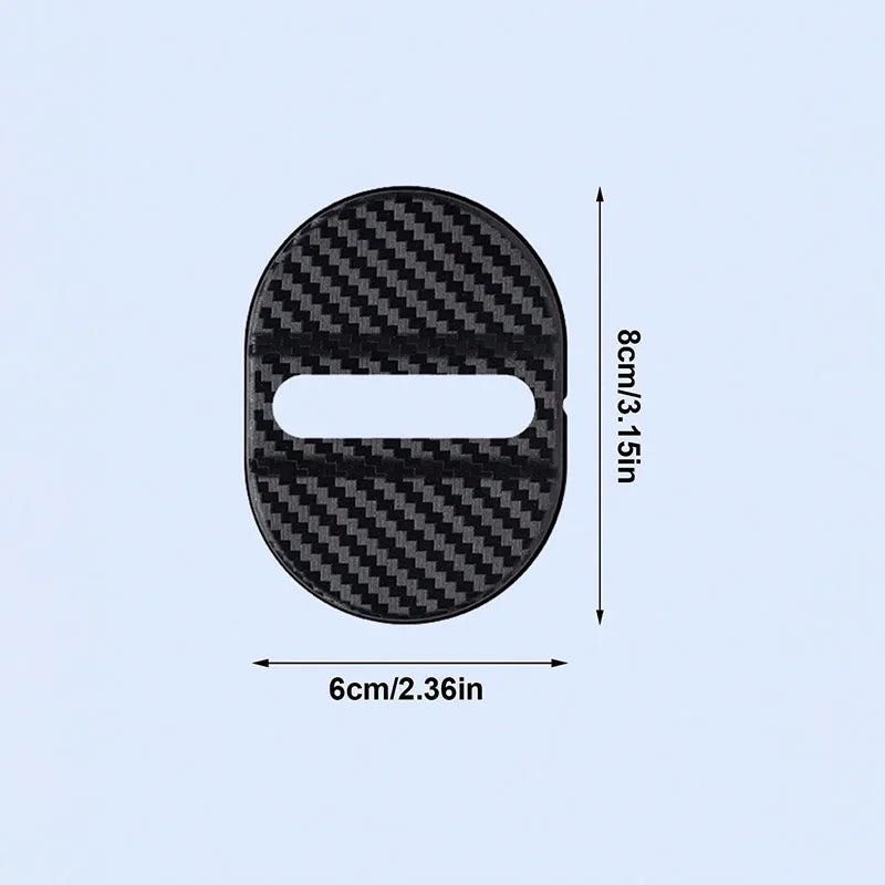 Black carbon-fiber door lock cover with a rectangular opening, measuring 6cm wide and 8cm high.