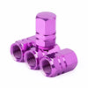 Set of four hexagonal purple aluminum alloy wheel tire valve caps