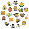 A set of yellow and black bee-themed PVC pins and charms for decorating shoes and accessories.
