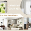 Matte black decorative curtain rod shown in various contexts including a window, bedroom, living room, and office.
