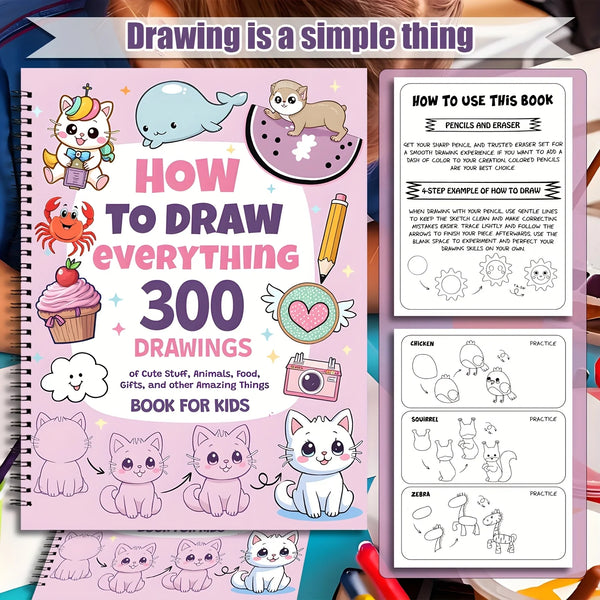 Livre de dessin pour enfants avec 300 dessins et instructions