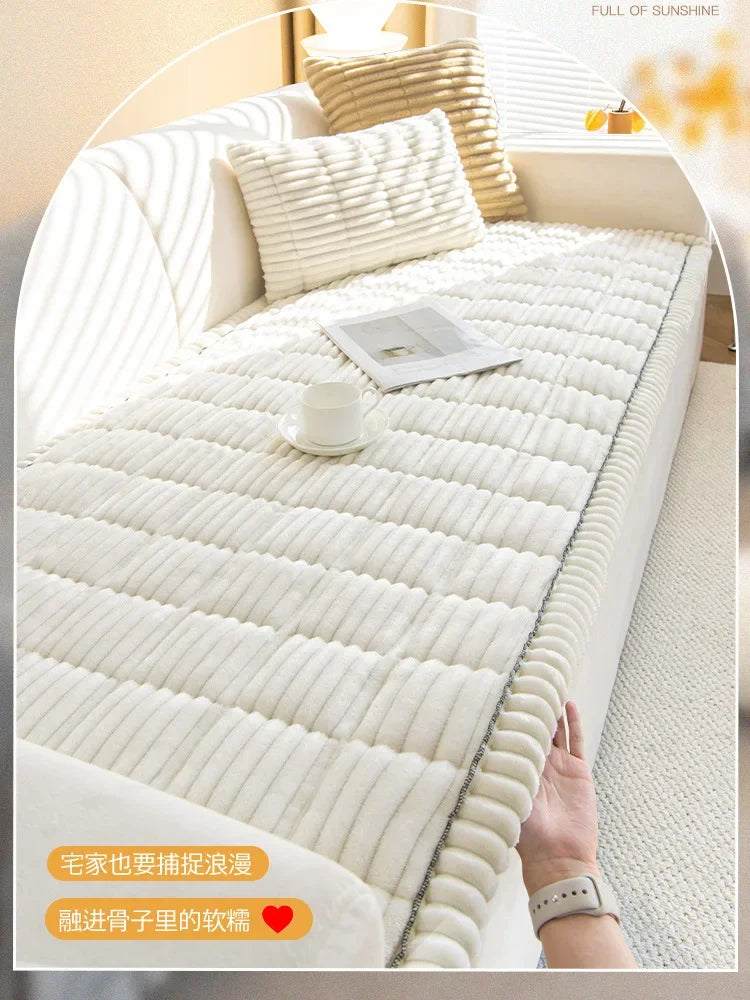 Soft Corduroy Sofa Cushion Cover with Non-Slip Backing