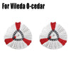 A pair of white and red rotating spin mop heads with a triangle fit for Vileda 0-cedar mops.