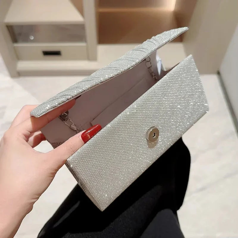 Glitter Envelope Clutch with Chain Strap