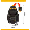 A black electrician's tool bag or belt with multiple pockets shown against a white background.