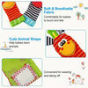 Soft and breathable fabric baby wrist rattles and foot finder socks in various animal shapes